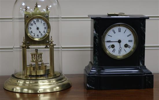 A 400 day timepiece and a Victorian marble mantel clock